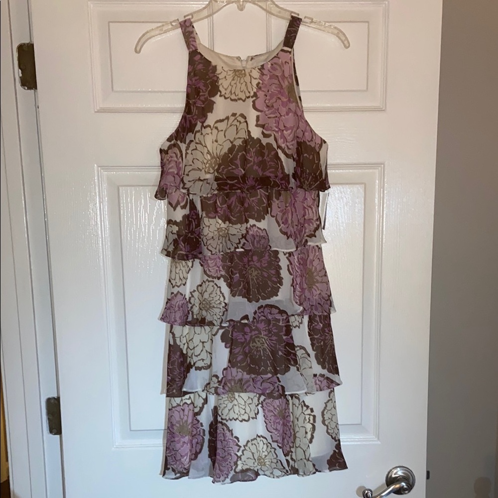 NWT Dressbarn Floral Sleeveless Layered Spring Dress - Purple and Cream